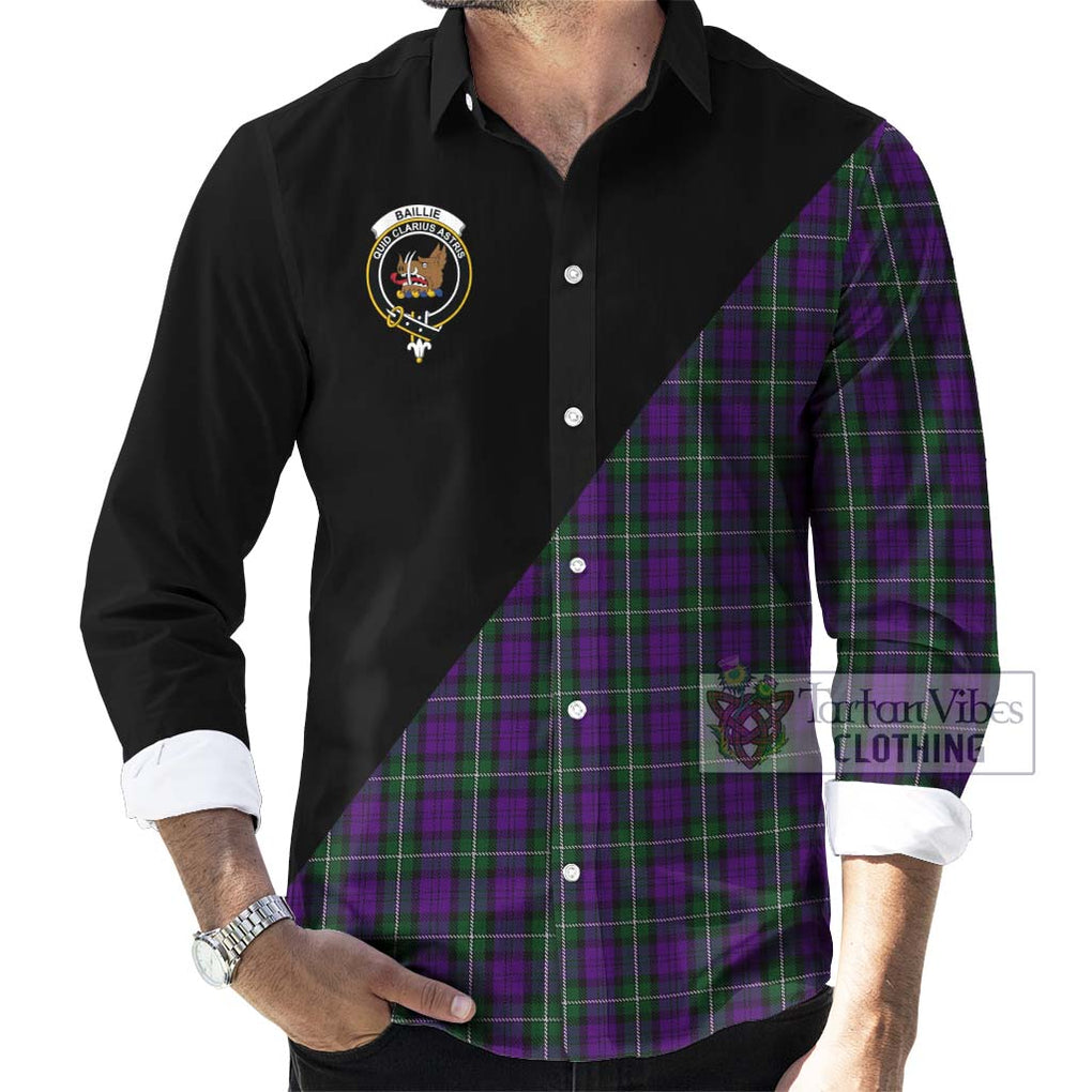 Baillie Highland Society Tartan Long Sleeve Button Shirt with Family Crest and Military Logo Style - Tartanvibesclothing Shop