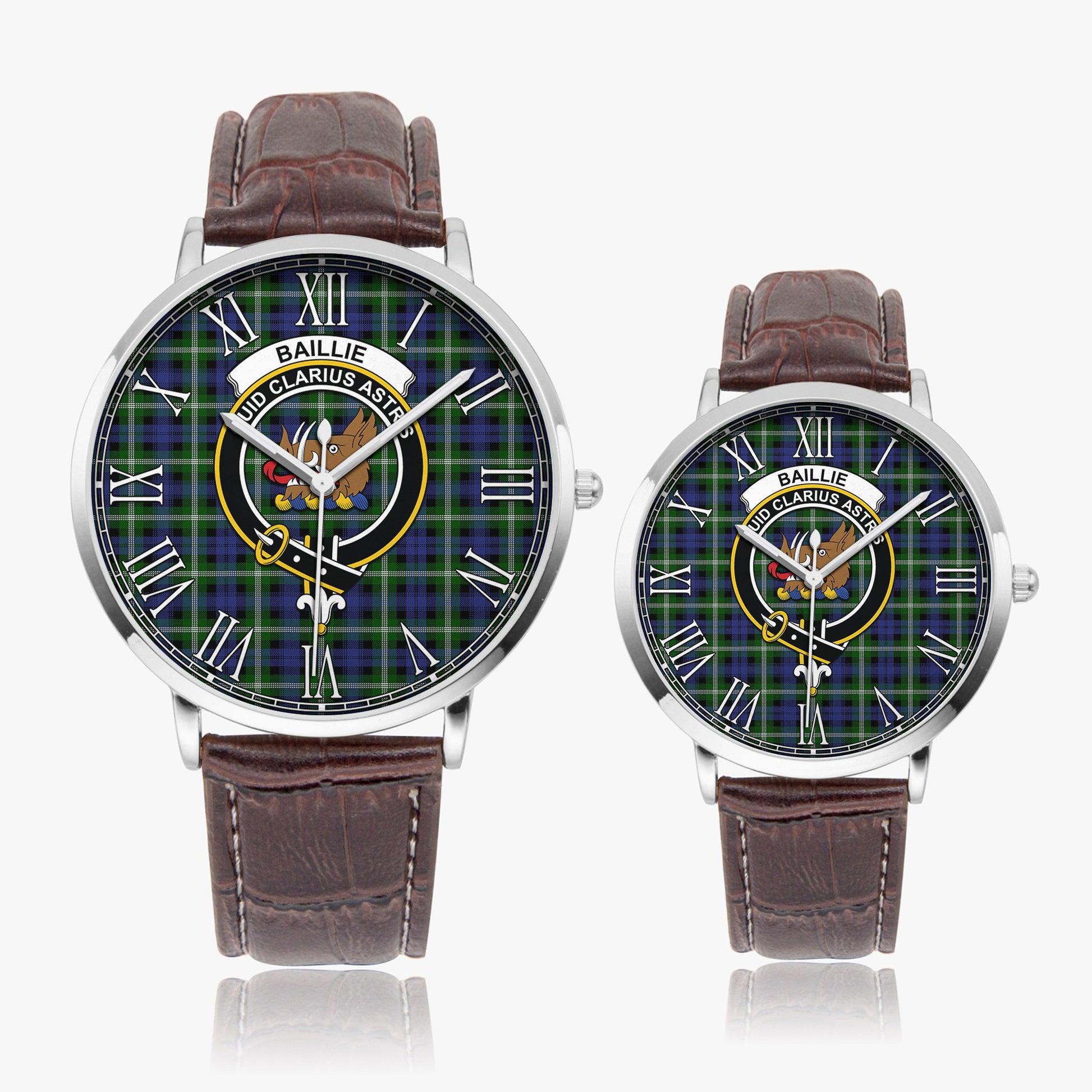 Baillie (Bailey) Tartan Family Crest Leather Strap Quartz Watch - Tartan Vibes Clothing