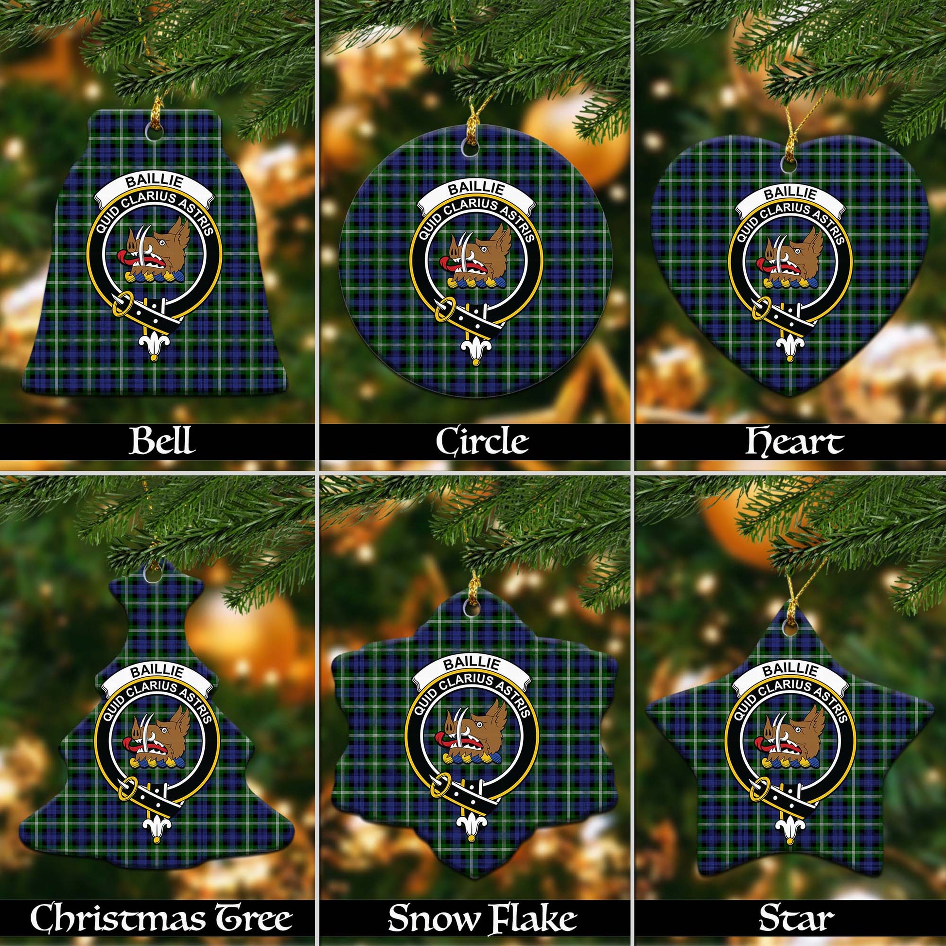 Baillie (Bailey) Tartan Christmas Ceramic Ornaments with Family Crest Ceramic - Tartan Vibes Clothing