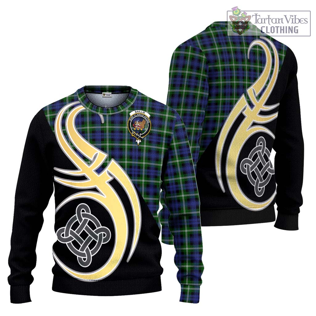 Baillie (Bailey) Tartan Ugly Sweater with Family Crest and Celtic Symbol Style Unisex - Tartan Vibes Clothing