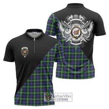 Baillie (Bailey) Tartan Zipper Polo Shirt with Family Crest and Military Logo Style Unisex - Tartan Vibes Clothing