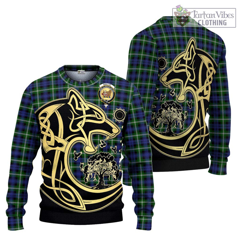 Baillie (Bailey) Tartan Ugly Sweater with Family Crest Celtic Wolf Style Unisex - Tartan Vibes Clothing