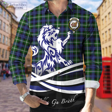 Baillie (Bailey) Tartan Long Sleeve Button Up Shirt with Alba Gu Brath Regal Lion Emblem Men's Shirt - Tartan Vibes Clothing
