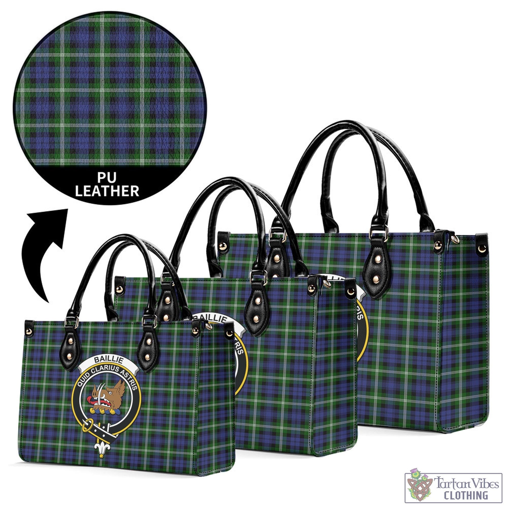 Baillie (Bailey) Tartan Luxury Leather Handbags with Family Crest L - Tartan Vibes Clothing