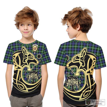 Baillie (Bailey) Tartan Kid T-Shirt with Family Crest Celtic Wolf Style Youth XL Size14 - Tartan Vibes Clothing