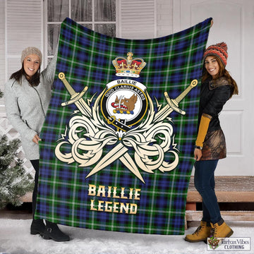 Baillie (Bailey) Tartan Blanket with Clan Crest and the Golden Sword of Courageous Legacy X-Large 59 x 79 inches 150 x 200 cm - Tartan Vibes Clothing