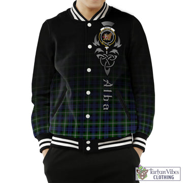 Tartan Vibes Clothing Baillie Modern Tartan Baseball Jacket Featuring Alba Gu Brath Family Crest Celtic Inspired