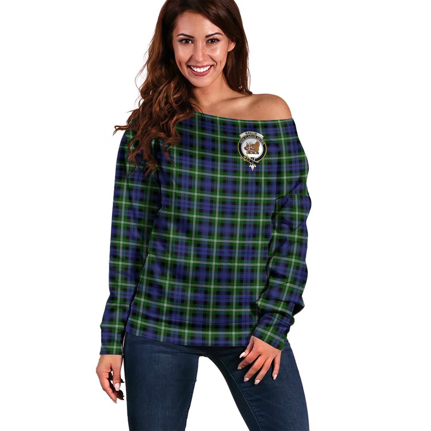 Baillie (Bailey) Tartan Off Shoulder Women Sweater with Family Crest Women - Tartan Vibes Clothing