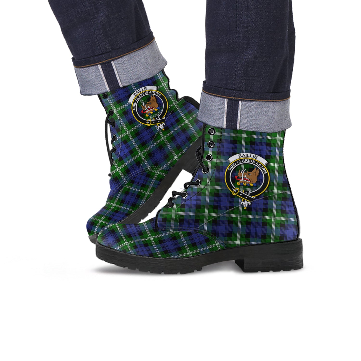 Baillie Modern Tartan Leather Boots with Family Crest - Tartanvibesclothing