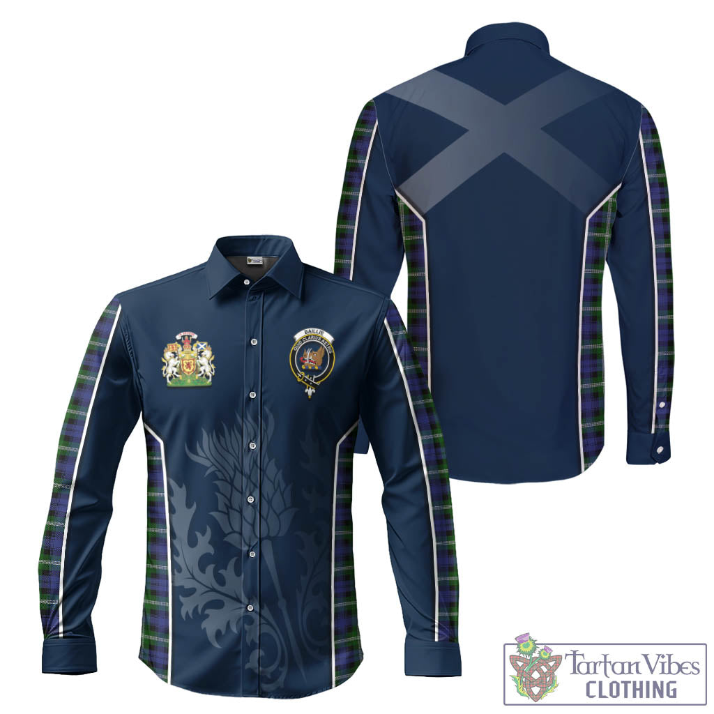 Tartan Vibes Clothing Baillie Modern Tartan Long Sleeve Button Up Shirt with Family Crest and Scottish Thistle Vibes Sport Style