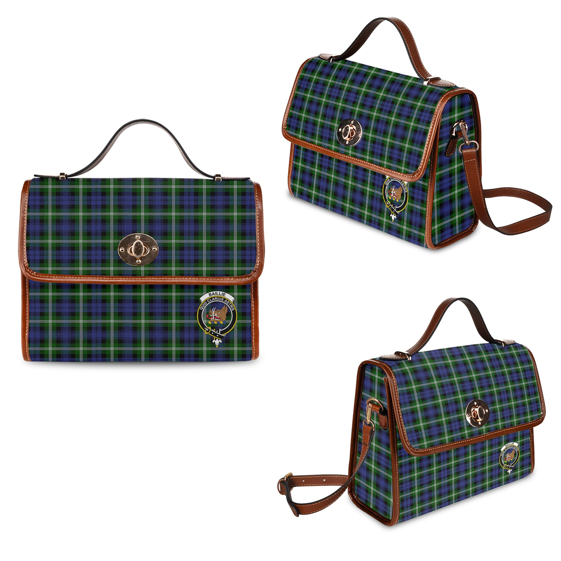 Baillie Modern Tartan Leather Strap Waterproof Canvas Bag with Family Crest One Size 34cm * 42cm (13.4" x 16.5") - Tartanvibesclothing