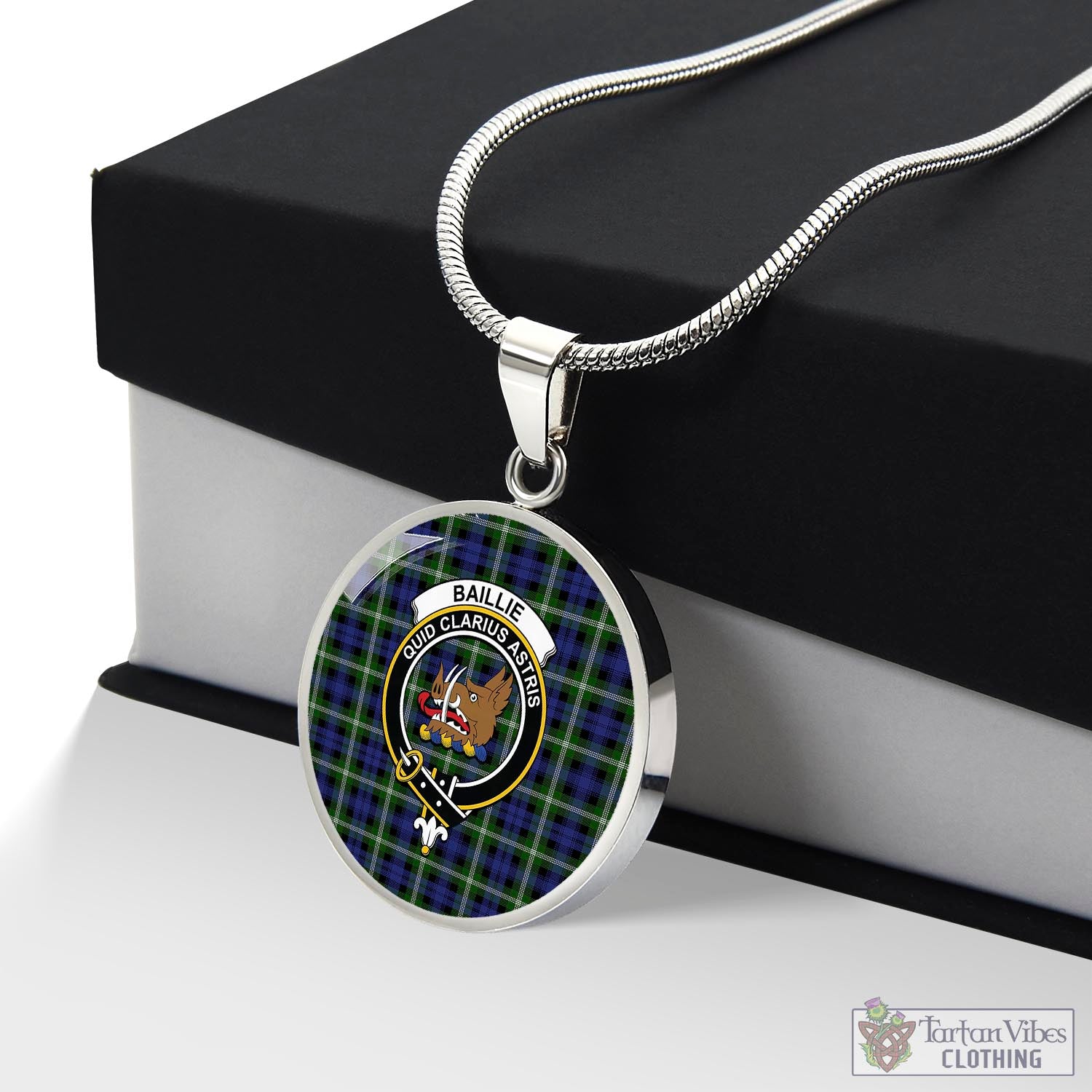 Baillie (Bailey) Tartan Circle Necklace with Family Crest Luxury Necklace (Silver) No - Tartan Vibes Clothing