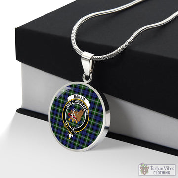 Baillie Modern Tartan Circle Necklace with Family Crest