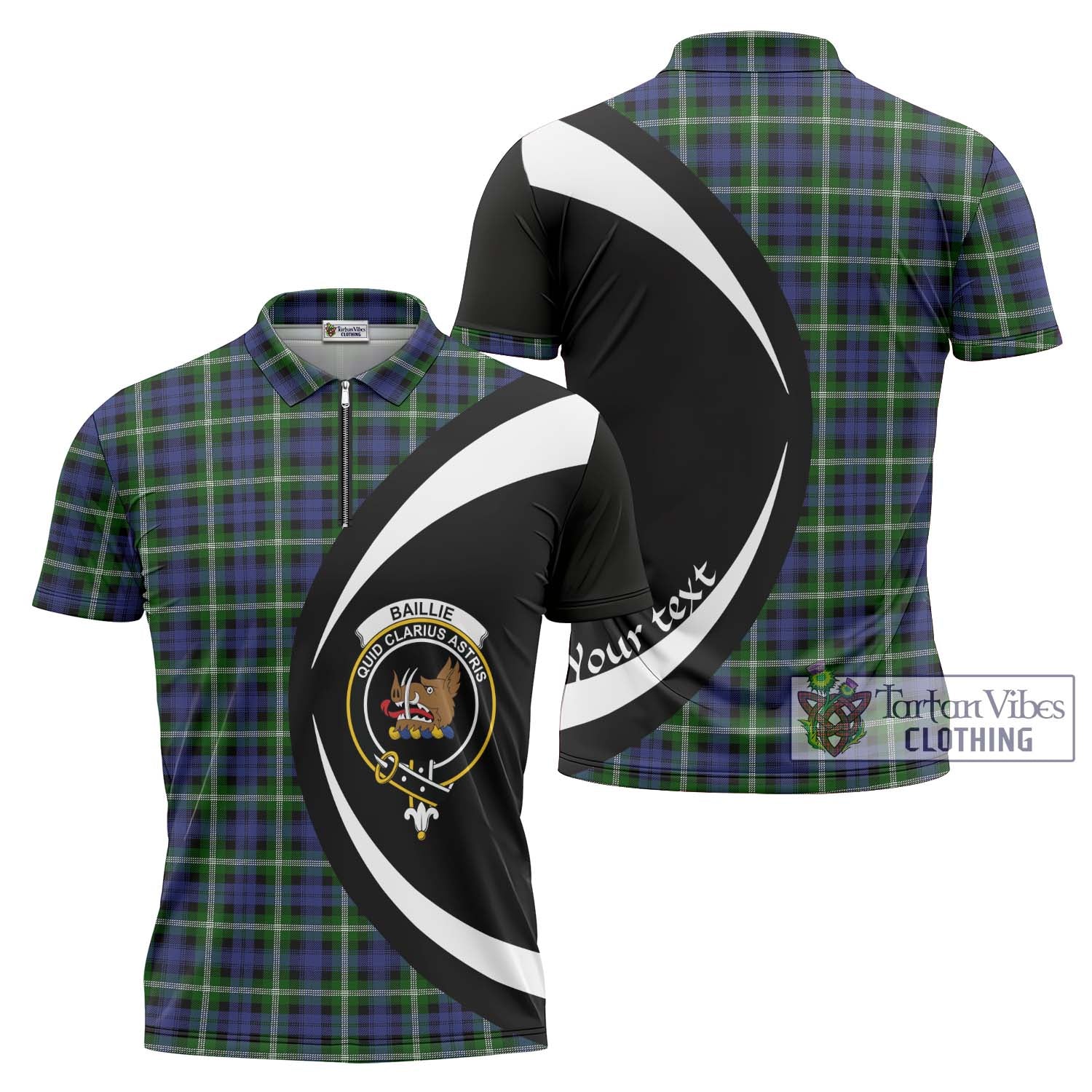 Baillie (Bailey) Tartan Zipper Polo Shirt with Family Crest Circle Style Unisex - Tartan Vibes Clothing