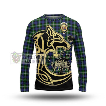 Baillie (Bailey) Tartan Long Sleeve T-Shirt with Family Crest Celtic Wolf Style Unisex - Tartan Vibes Clothing