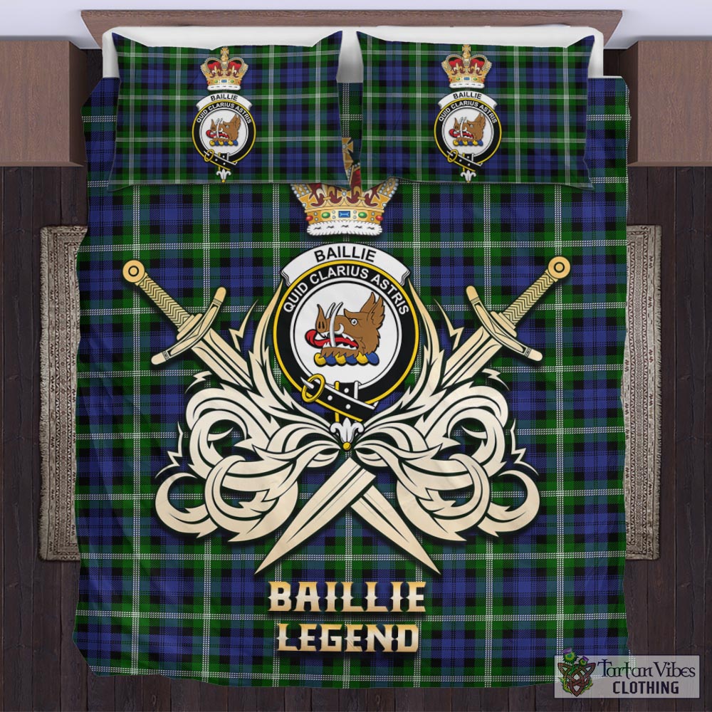 Tartan Vibes Clothing Baillie Modern Tartan Bedding Set with Clan Crest and the Golden Sword of Courageous Legacy