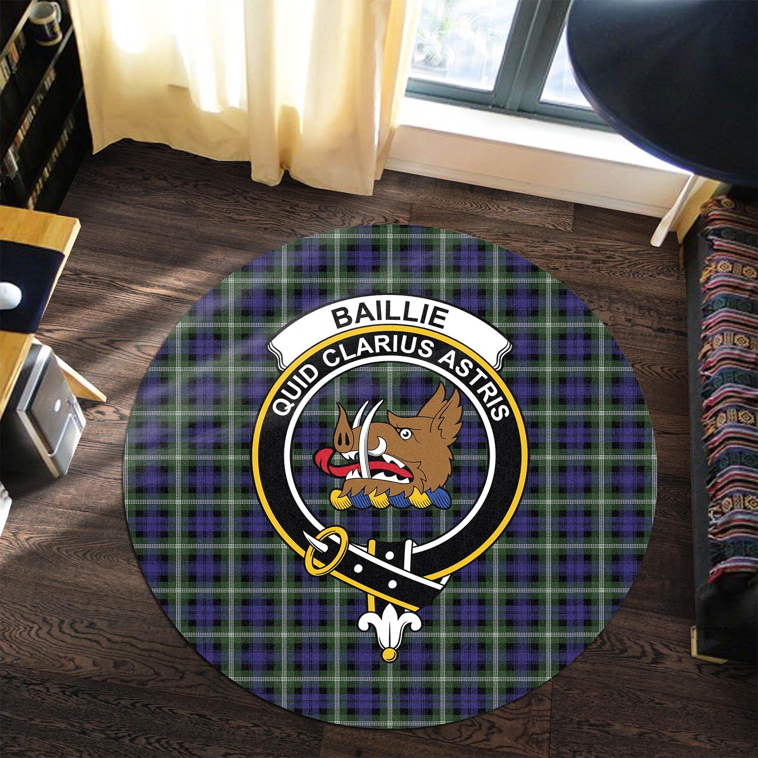 Baillie (Bailey) Tartan Round Rug with Family Crest Premium Round Rug - Tartan Vibes Clothing