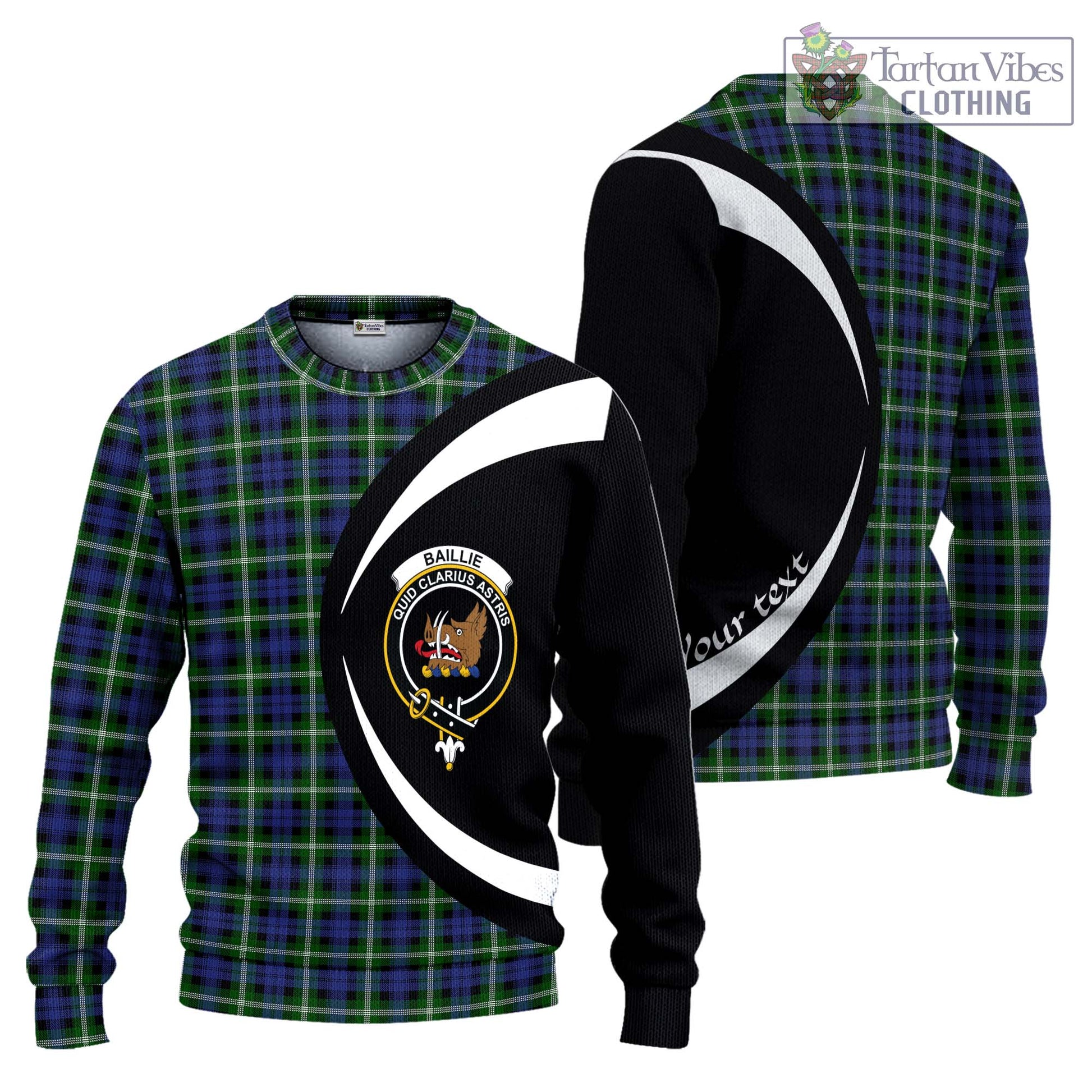 Baillie (Bailey) Tartan Ugly Sweater with Family Crest Circle Style Unisex - Tartan Vibes Clothing