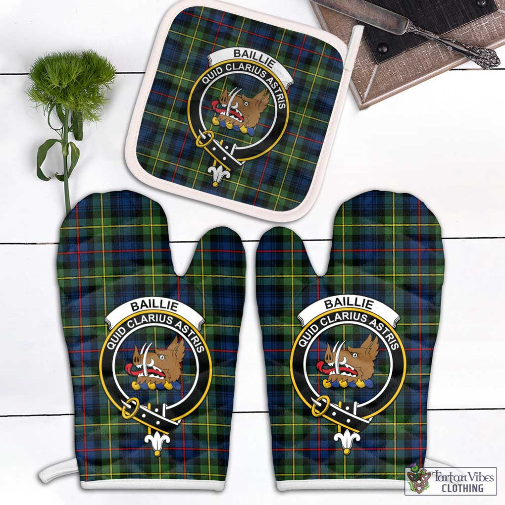 Baillie (Bailey) Tartan Combo Oven Mitt & Pot-Holder with Family Crest White - Tartan Vibes Clothing