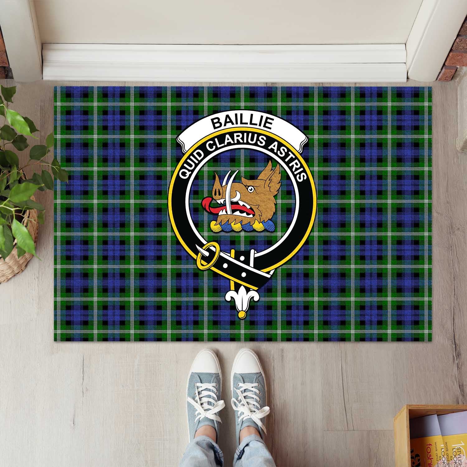 Baillie (Bailey) Tartan Rubber Doormat with Family Crest L 60*90cm - Tartan Vibes Clothing