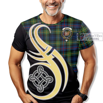 Baillie (Bailey) Tartan T-Shirt with Family Crest and Celtic Symbol Style