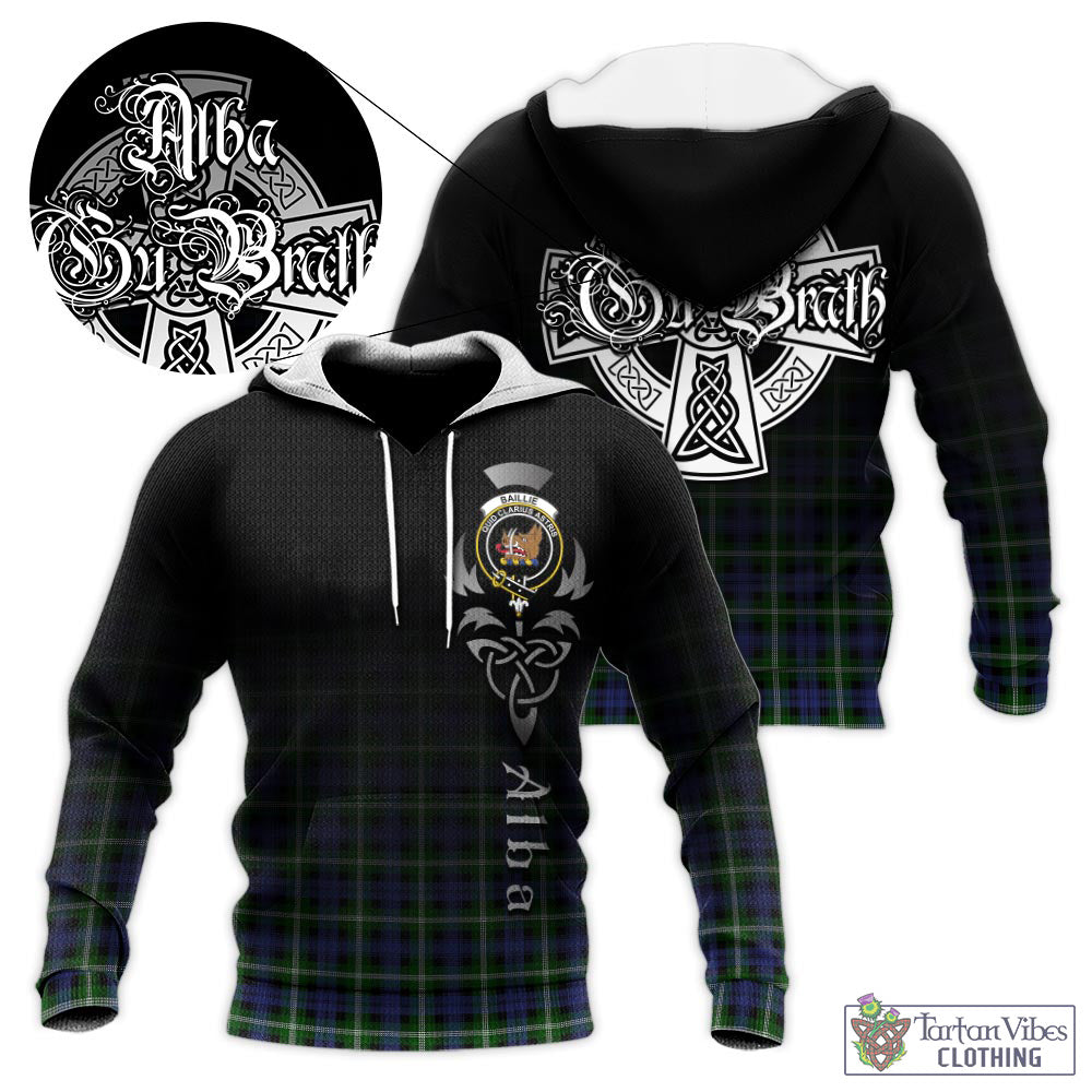 Tartan Vibes Clothing Baillie Modern Tartan Knitted Hoodie Featuring Alba Gu Brath Family Crest Celtic Inspired