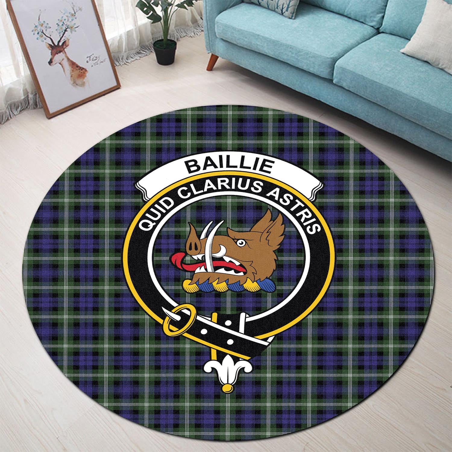 Baillie (Bailey) Tartan Round Rug with Family Crest - Tartan Vibes Clothing