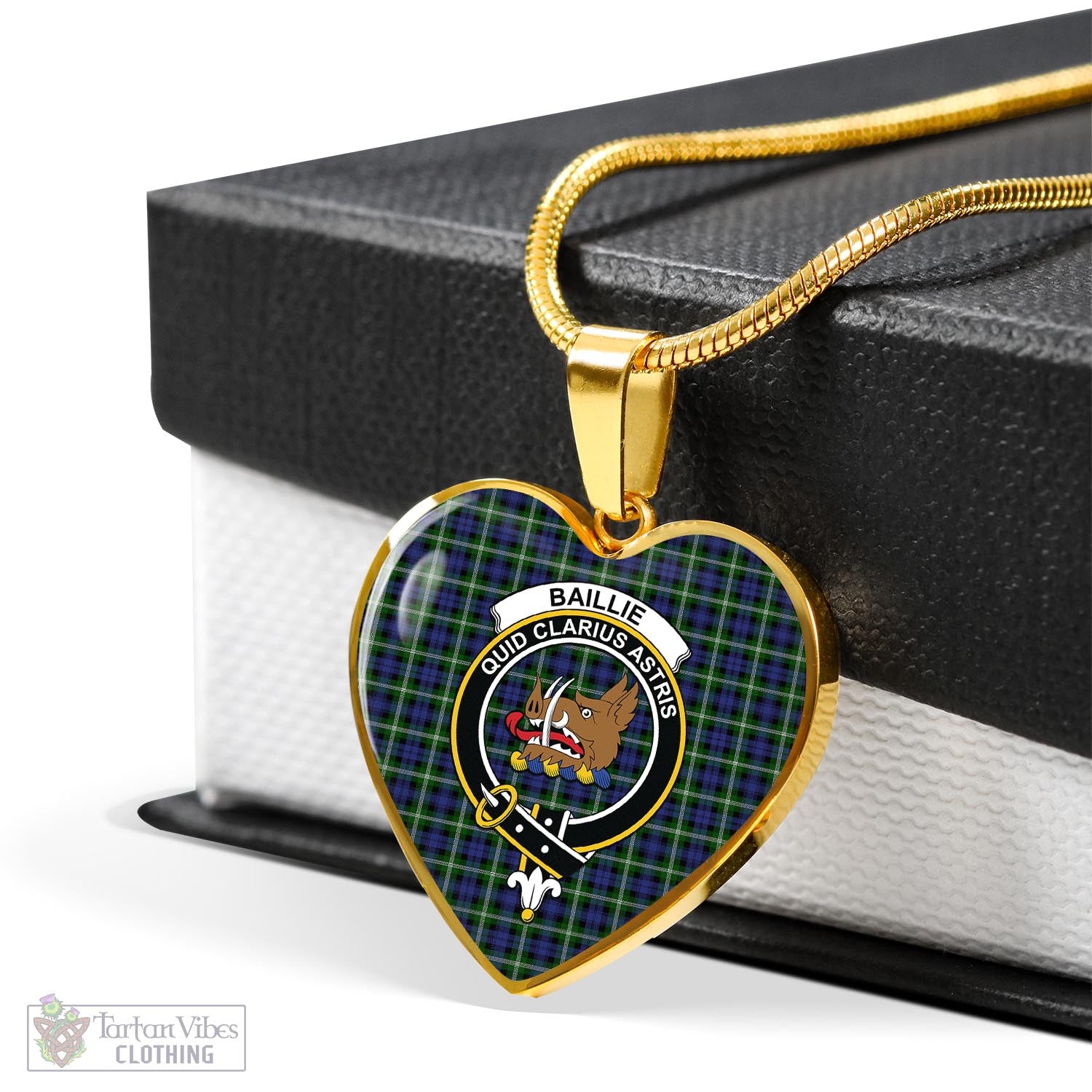 Baillie (Bailey) Tartan Heart Necklace with Family Crest - Tartan Vibes Clothing