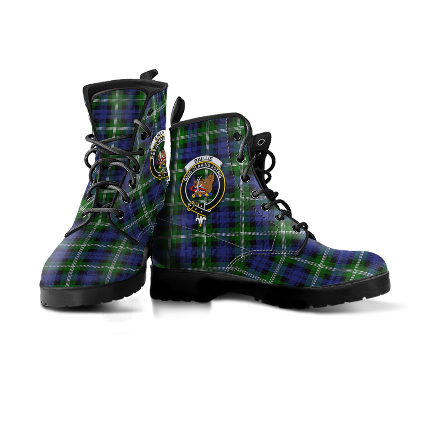 Baillie Modern Tartan Leather Boots with Family Crest - Tartanvibesclothing