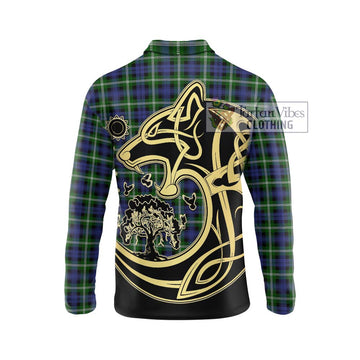 Baillie (Bailey) Tartan Long Sleeve Polo Shirt with Family Crest Celtic Wolf Style - Tartan Vibes Clothing