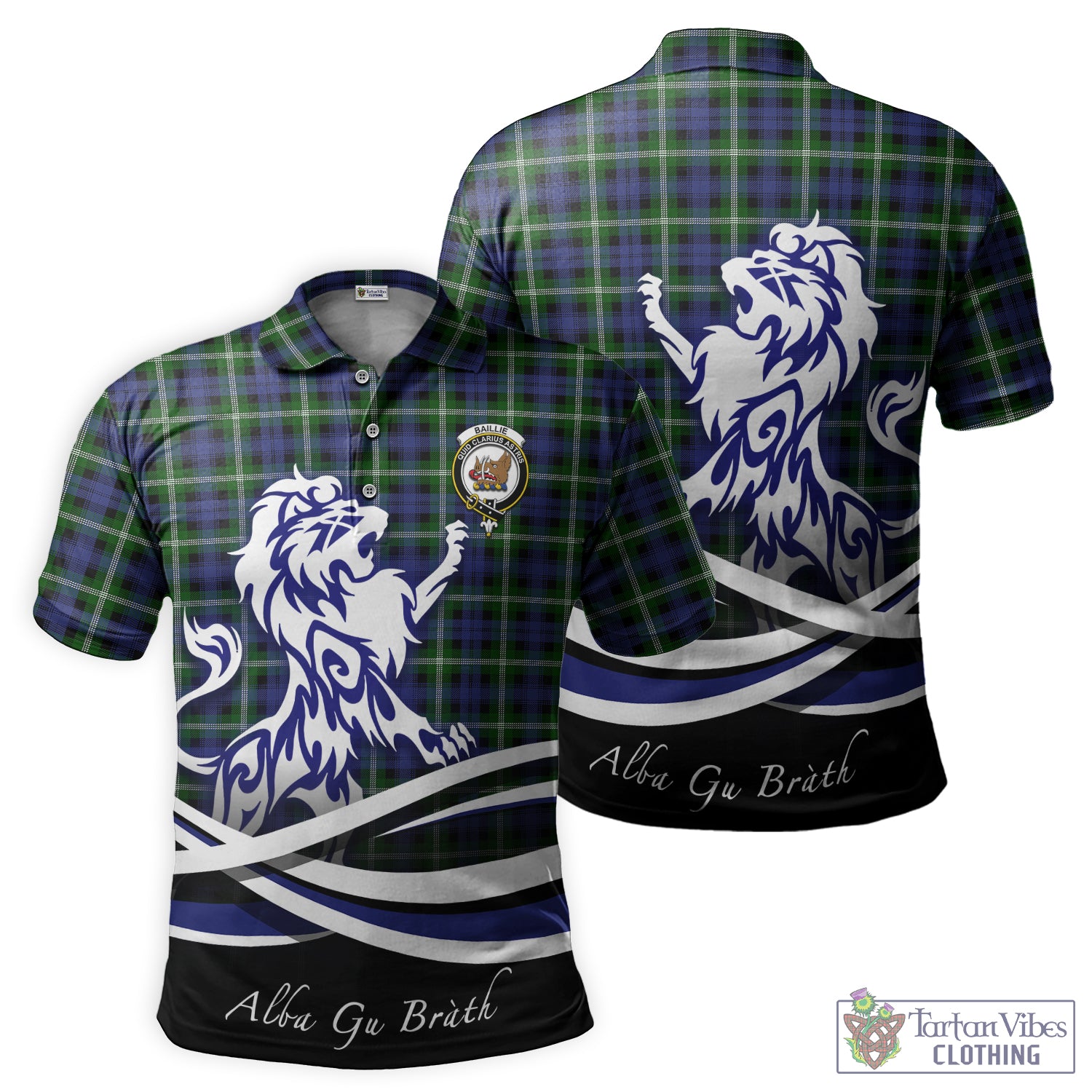 Baillie (Bailey) Tartan Polo Shirt with Alba Gu Brath Regal Lion Emblem - Tartan Vibes Clothing