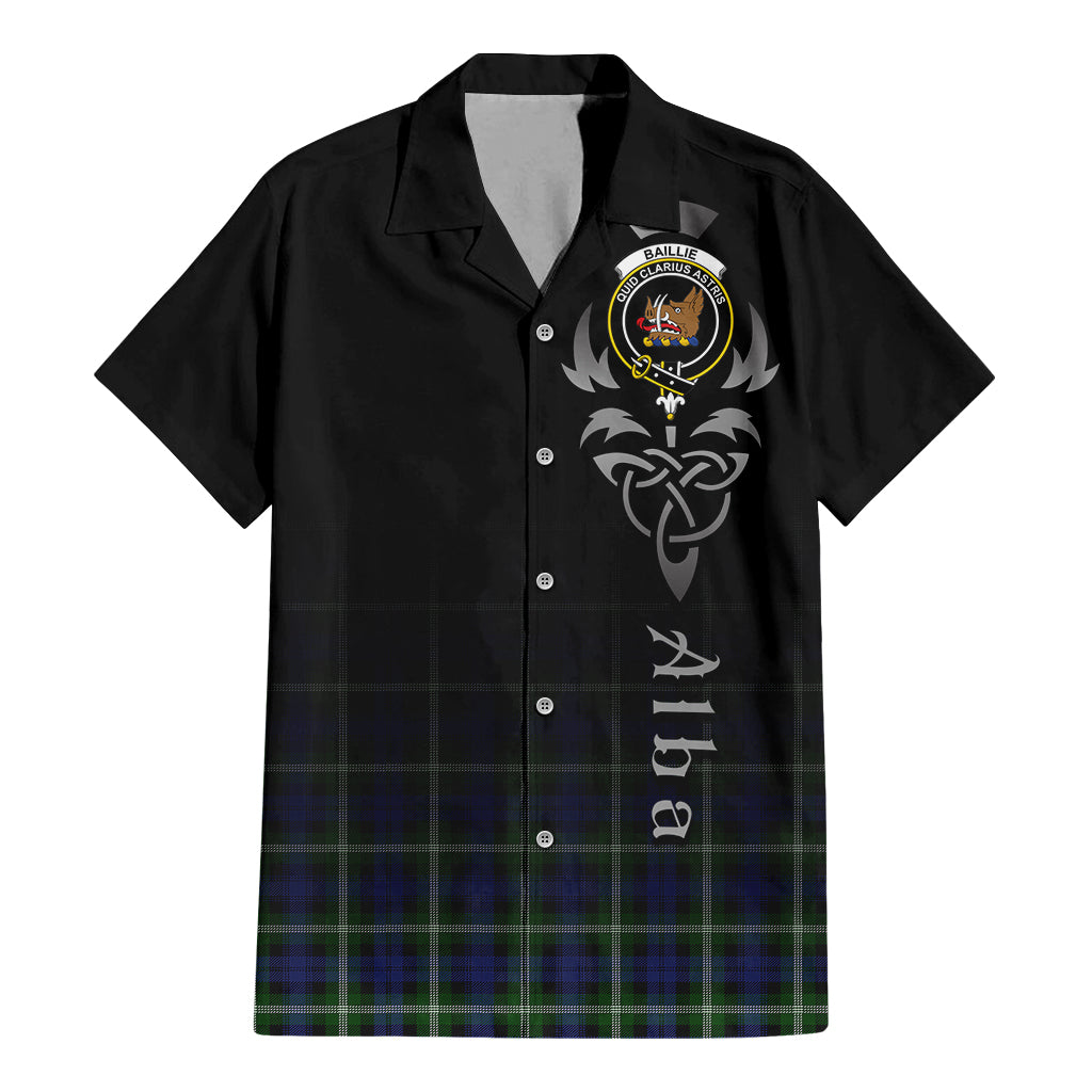 Tartan Vibes Clothing Baillie Modern Tartan Short Sleeve Button Up Featuring Alba Gu Brath Family Crest Celtic Inspired