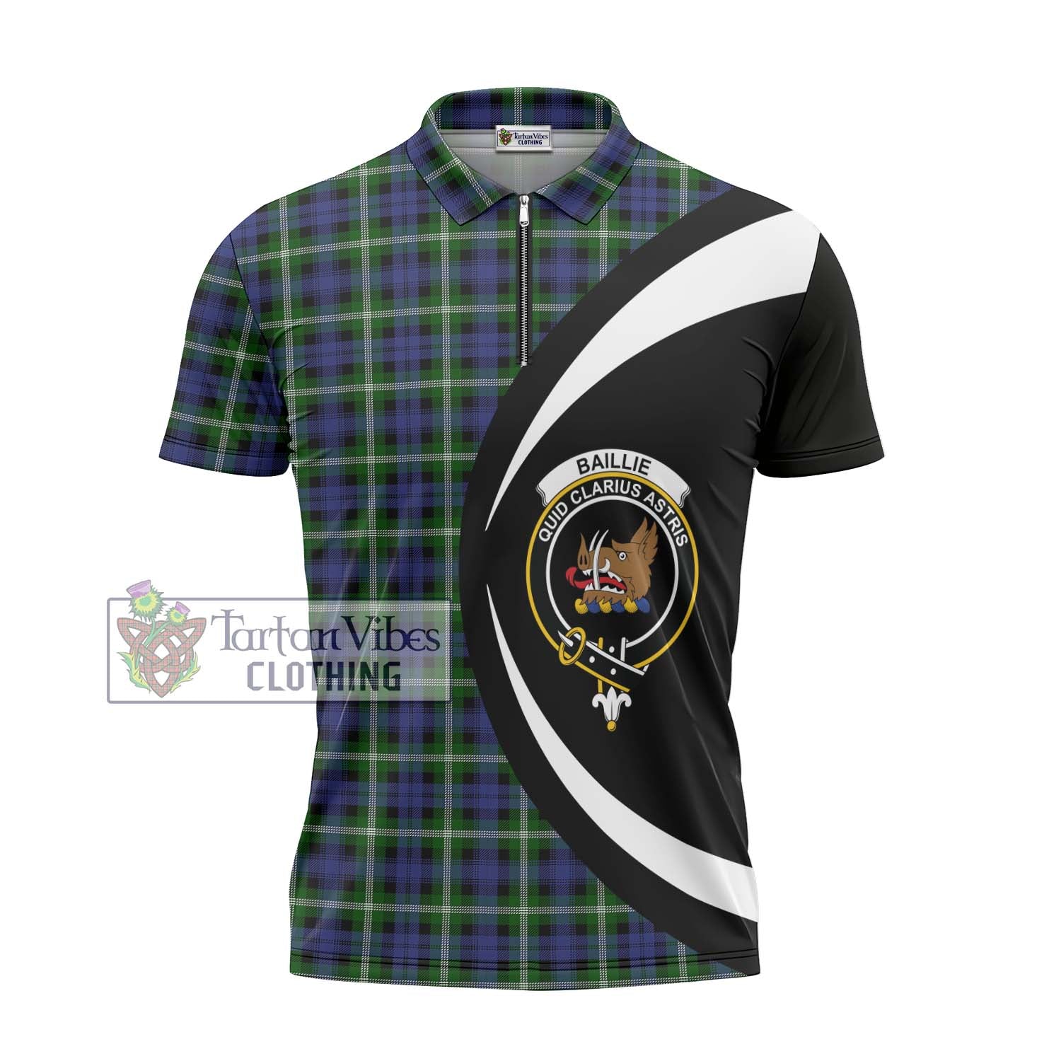 Baillie (Bailey) Tartan Zipper Polo Shirt with Family Crest Circle Style - Tartan Vibes Clothing
