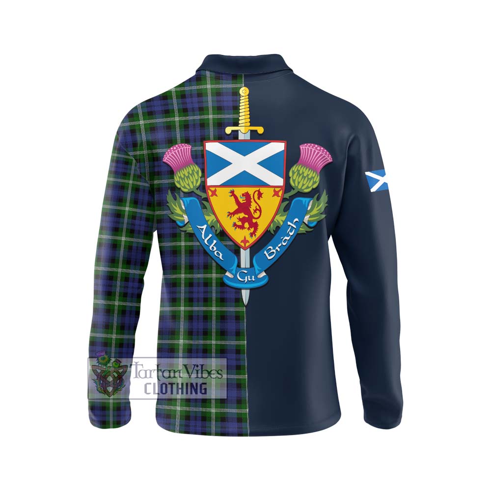 Baillie (Bailey) Tartan Long Sleeve Polo Shirt Alba with Scottish Lion Royal Arm Half Style - Tartan Vibes Clothing
