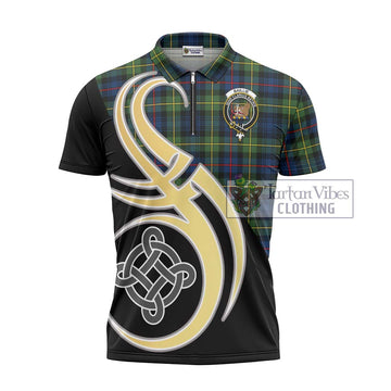 Baillie (Bailey) Tartan Zipper Polo Shirt with Family Crest and Celtic Symbol Style - Tartan Vibes Clothing