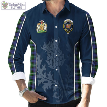 Baillie Modern Tartan Long Sleeve Button Up Shirt with Family Crest and Scottish Thistle Vibes Sport Style