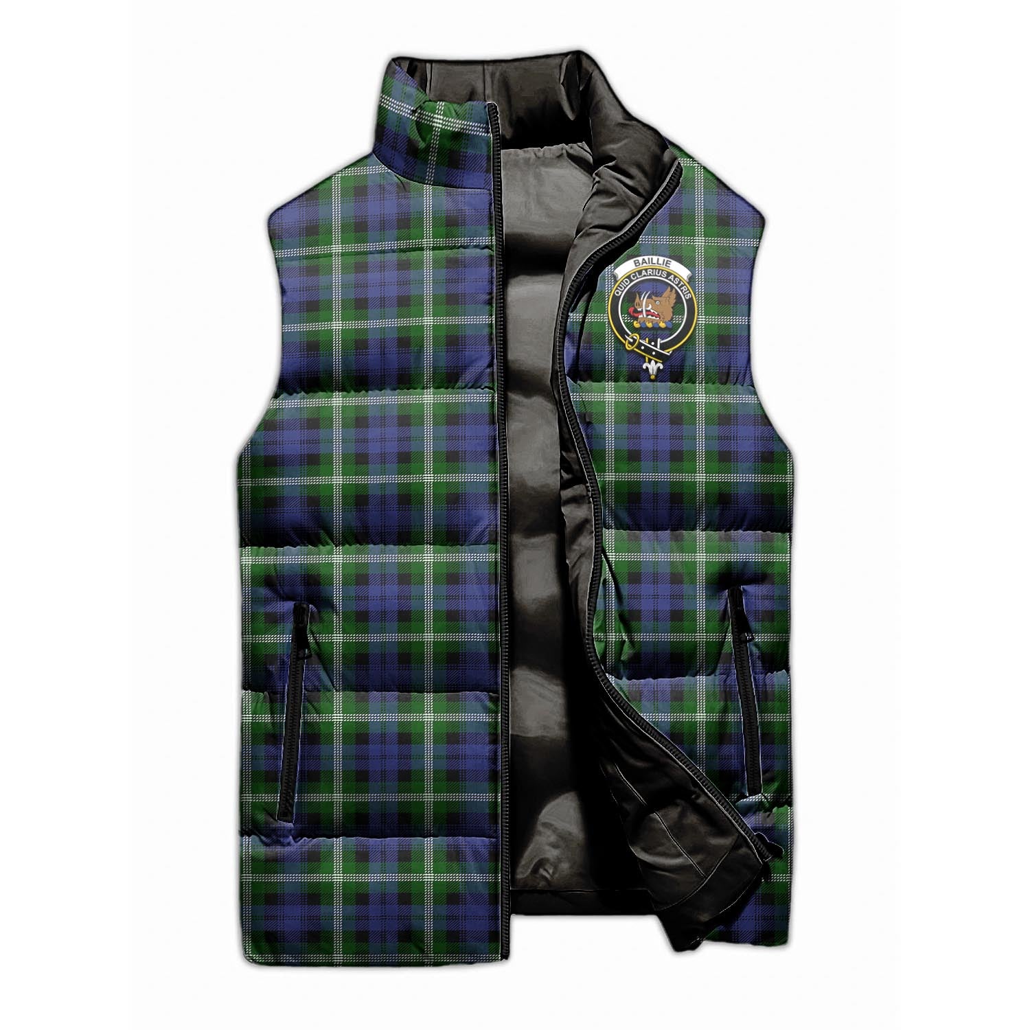 Baillie (Bailey) Tartan Sleeveless Puffer Jacket with Family Crest - Tartan Vibes Clothing