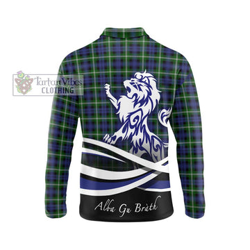 Baillie (Bailey) Tartan Long Sleeve Polo Shirt with Alba Gu Brath Regal Lion Emblem - Tartan Vibes Clothing