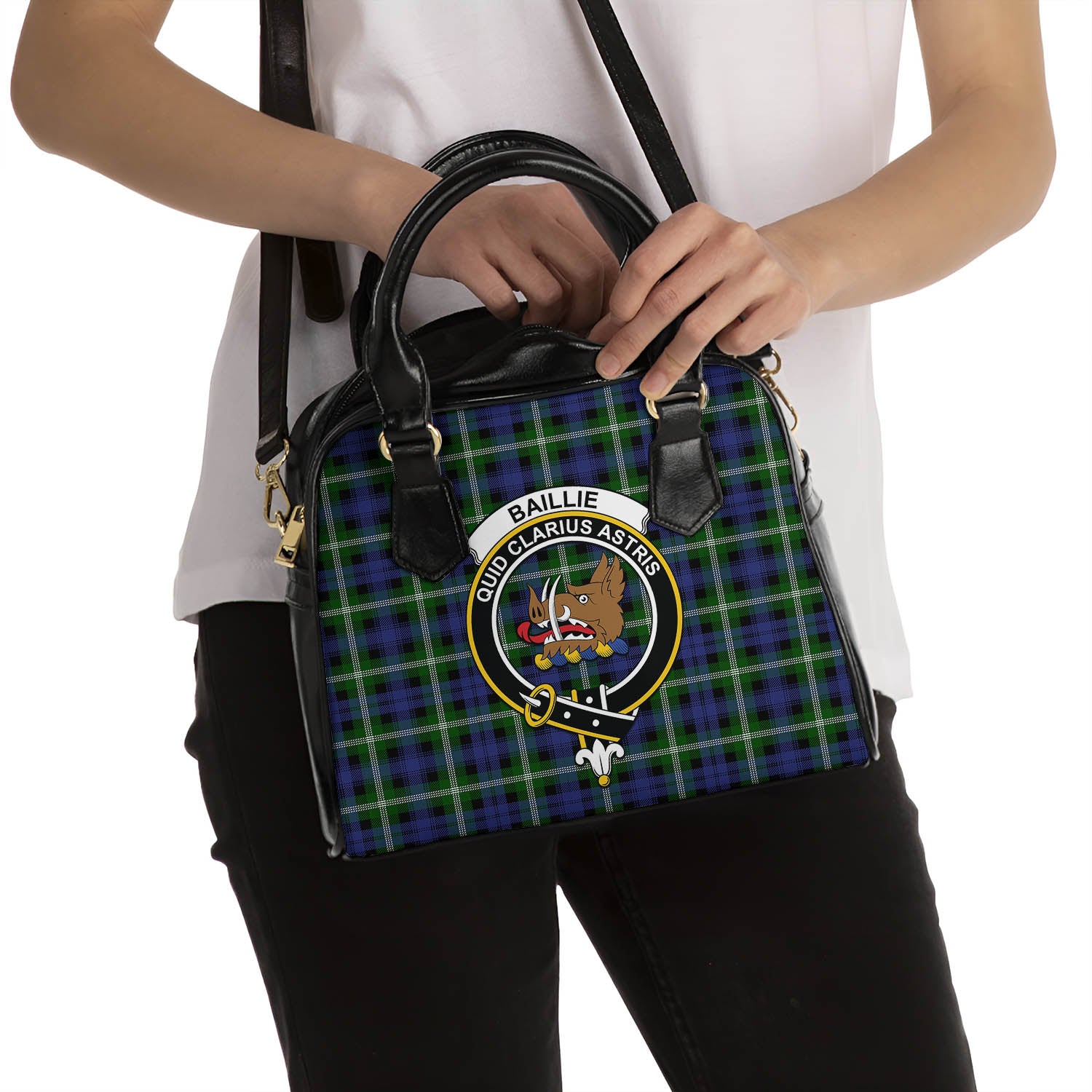Baillie Modern Tartan Shoulder Handbags with Family Crest - Tartanvibesclothing