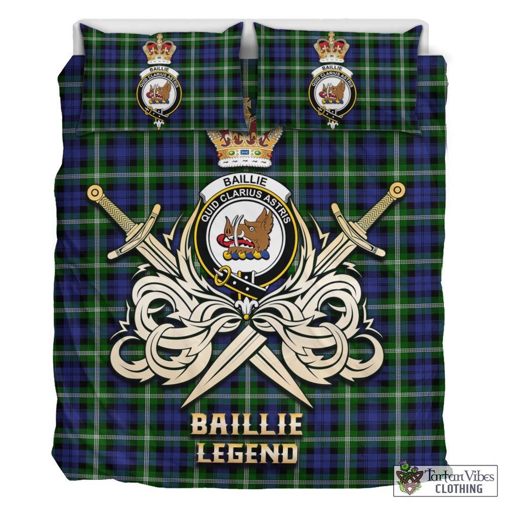 Tartan Vibes Clothing Baillie Modern Tartan Bedding Set with Clan Crest and the Golden Sword of Courageous Legacy