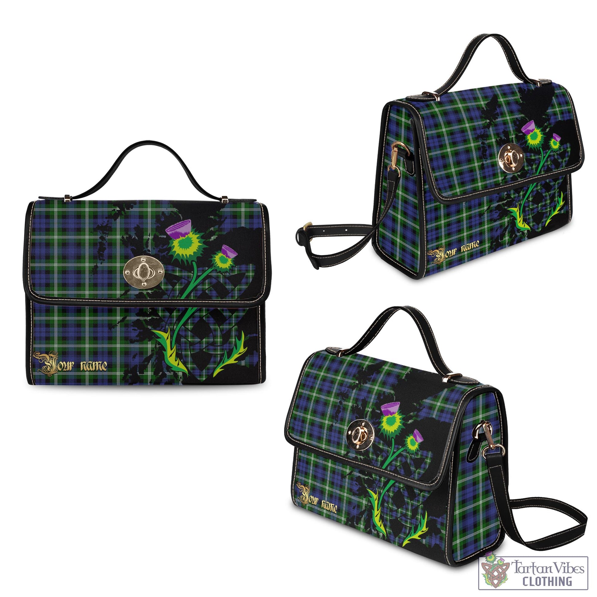 Tartan Vibes Clothing Baillie Modern Tartan Waterproof Canvas Bag with Scotland Map and Thistle Celtic Accents