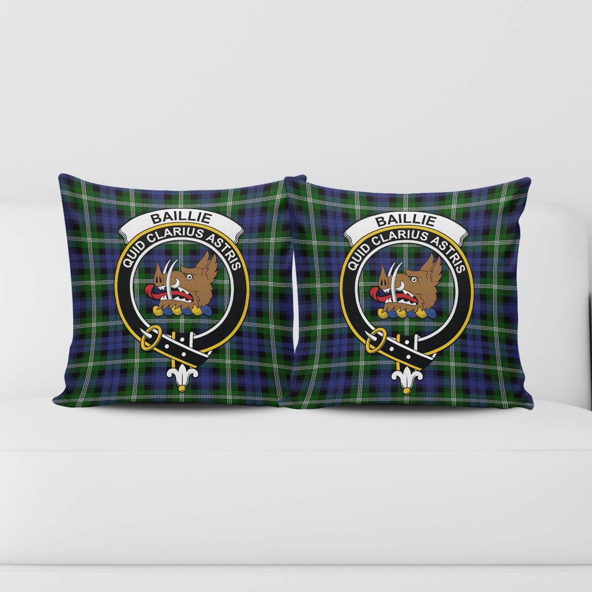 Baillie (Bailey) Tartan Pillow Cover with Family Crest - Tartan Vibes Clothing