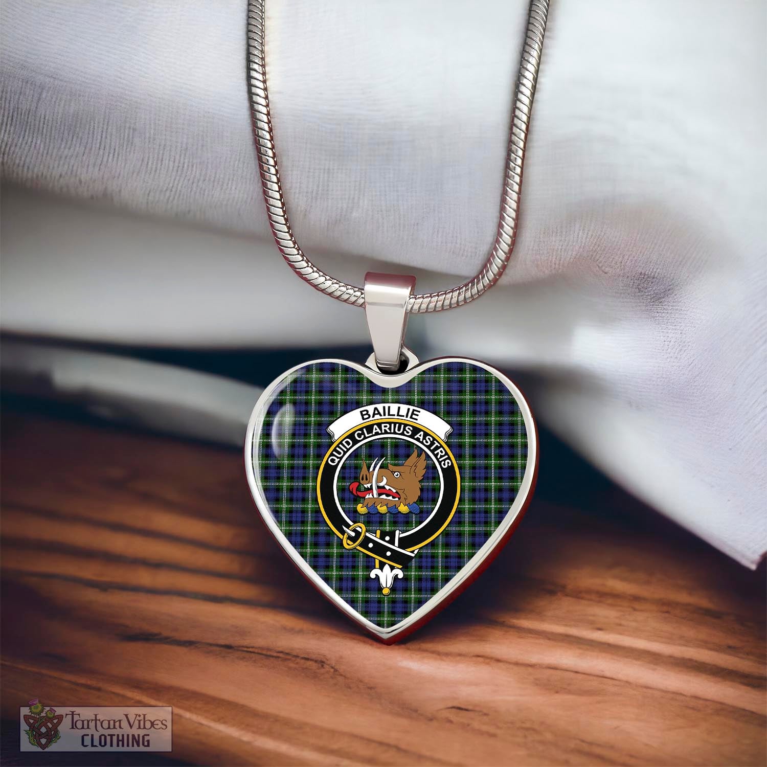 Baillie (Bailey) Tartan Heart Necklace with Family Crest - Tartan Vibes Clothing