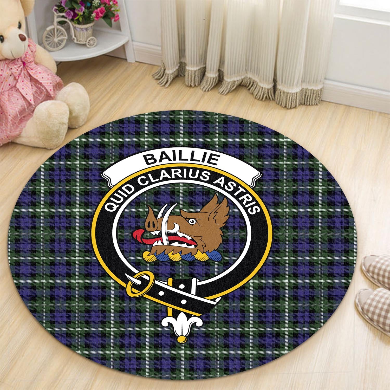 Baillie (Bailey) Tartan Round Rug with Family Crest - Tartan Vibes Clothing