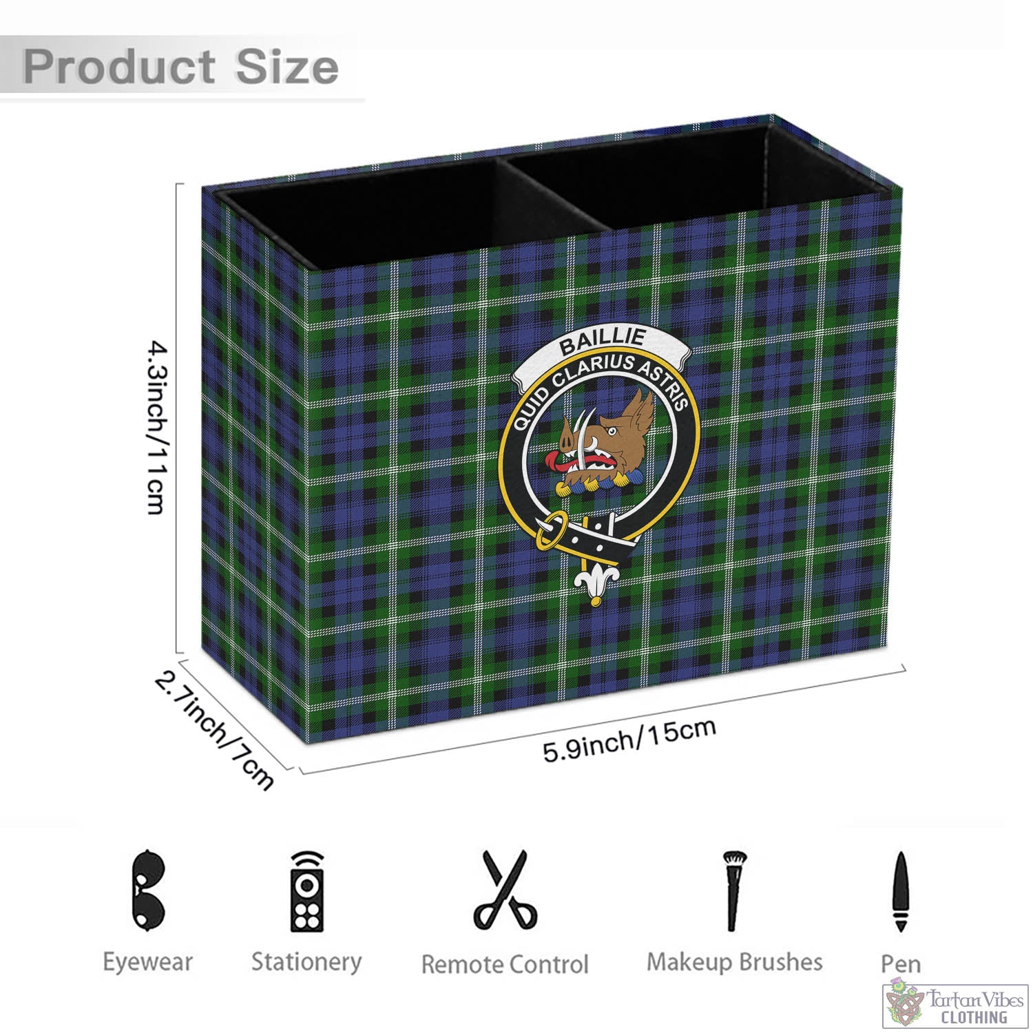 Baillie (Bailey) Tartan Pen Holder with Family Crest - Tartan Vibes Clothing
