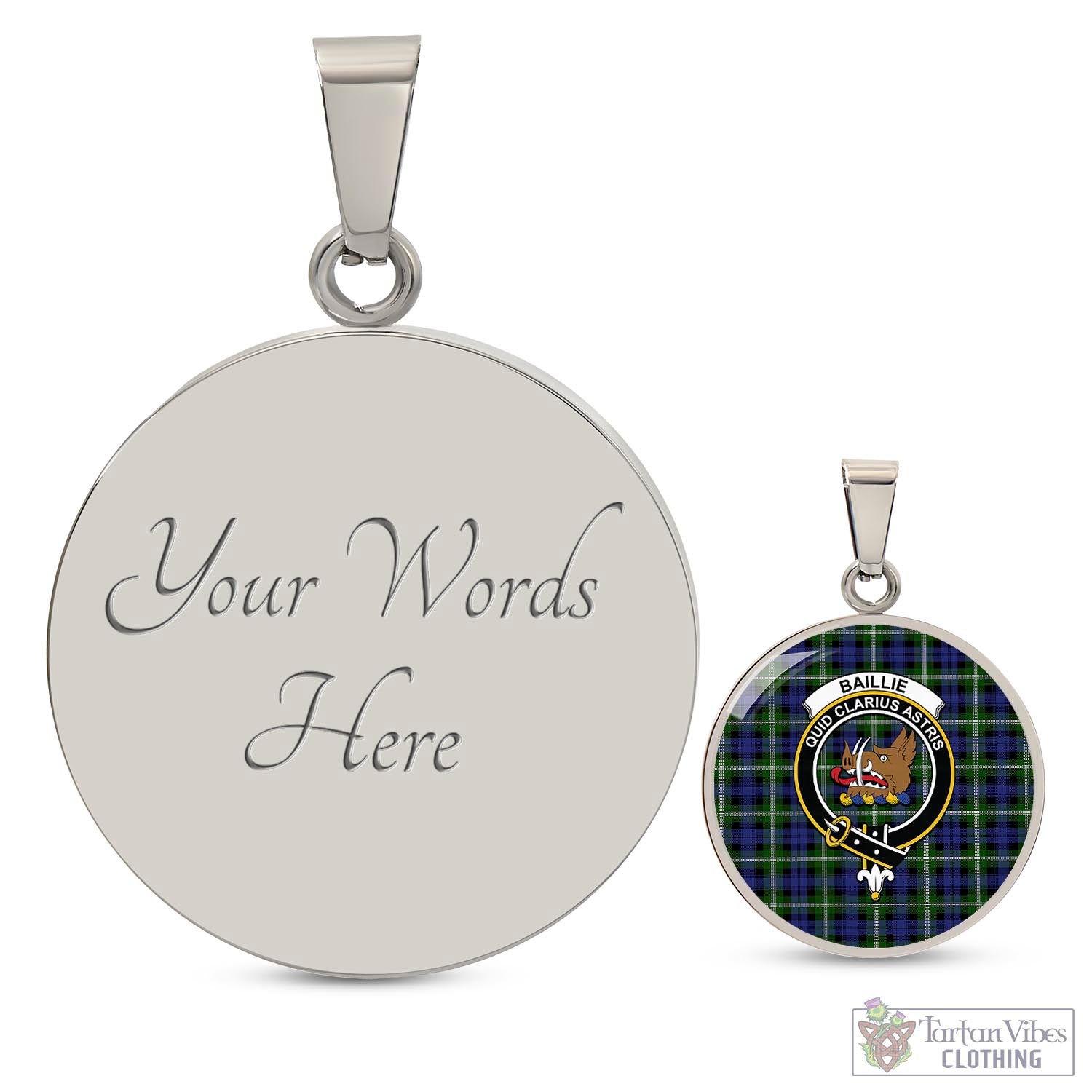 Baillie (Bailey) Tartan Circle Necklace with Family Crest Luxury Necklace (Silver) Yes - Tartan Vibes Clothing