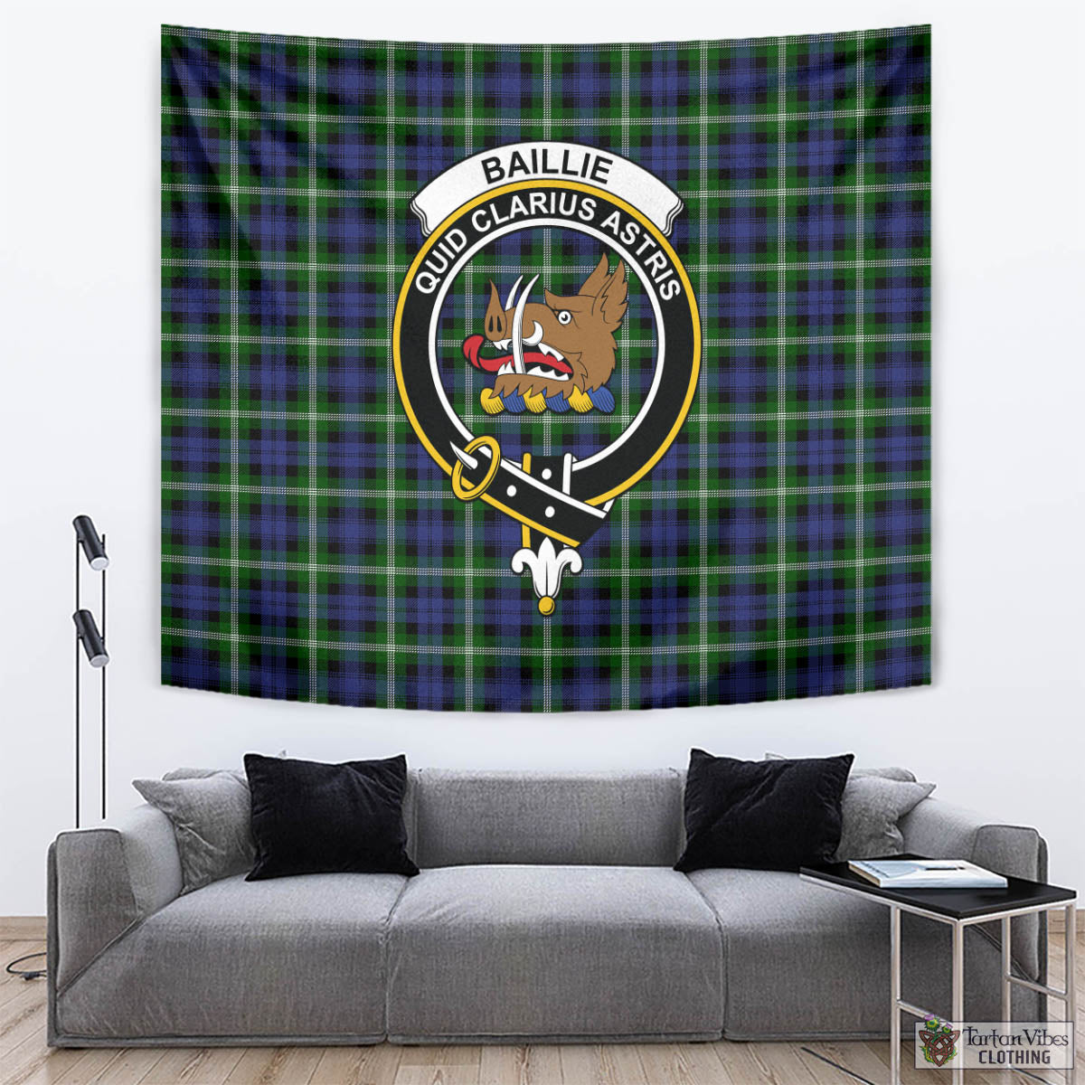 Tartan Vibes Clothing Baillie Modern Tartan Tapestry Wall Hanging and Home Decor for Room with Family Crest