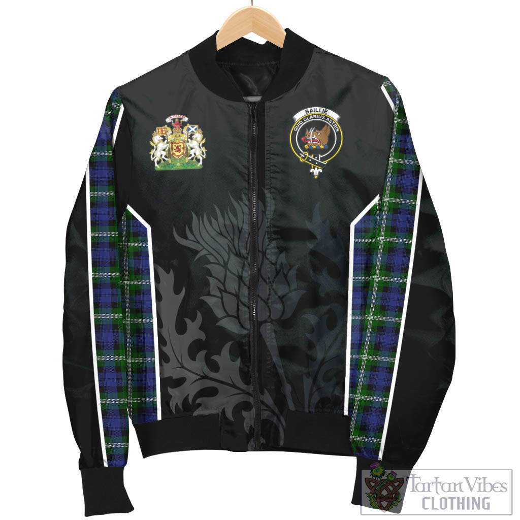 Baillie (Bailey) Tartan Bomber Jacket with Family Crest and Scottish Thistle Vibes Sport Style - Tartan Vibes Clothing