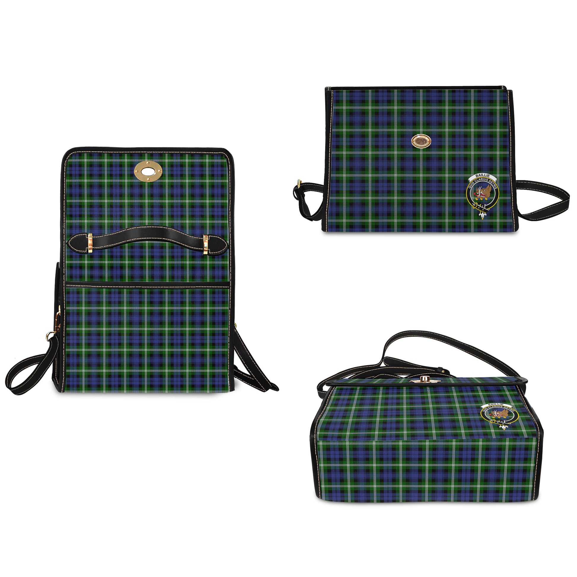 Baillie Modern Tartan Leather Strap Waterproof Canvas Bag with Family Crest - Tartanvibesclothing