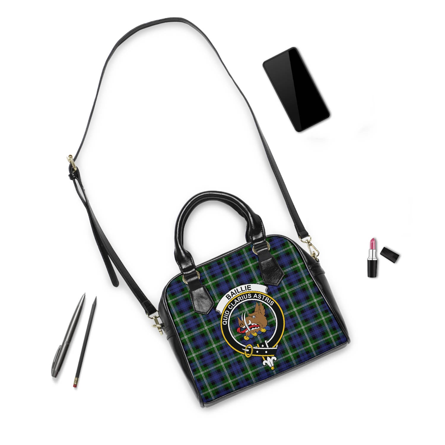 Baillie Modern Tartan Shoulder Handbags with Family Crest - Tartanvibesclothing